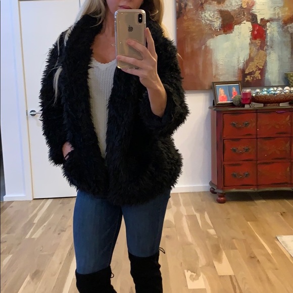 Black Faux Fur Hooded Coat - Picture 2 of 7
